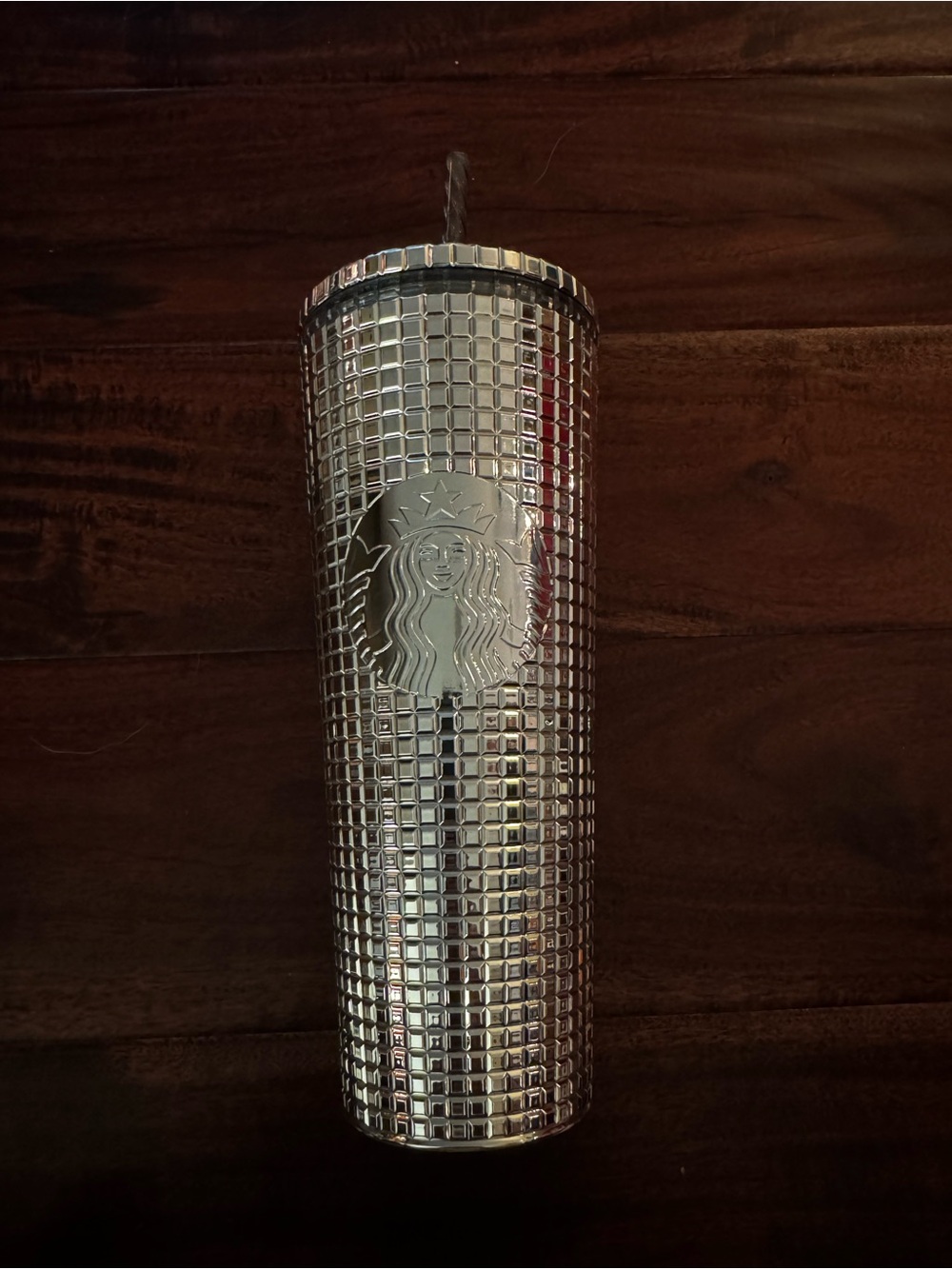 NWT Starbucks 2023 Holiday Silver Disco Ball Mirror Grid 24 oz Tumbler